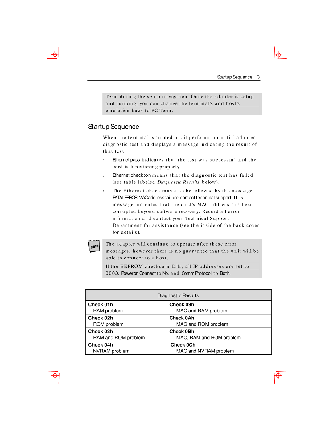 Boundless Technologies Ethernet Interface Adapter Startup Sequence, 0.0, Poweron Connect to No, and Comm Protocol to Both 