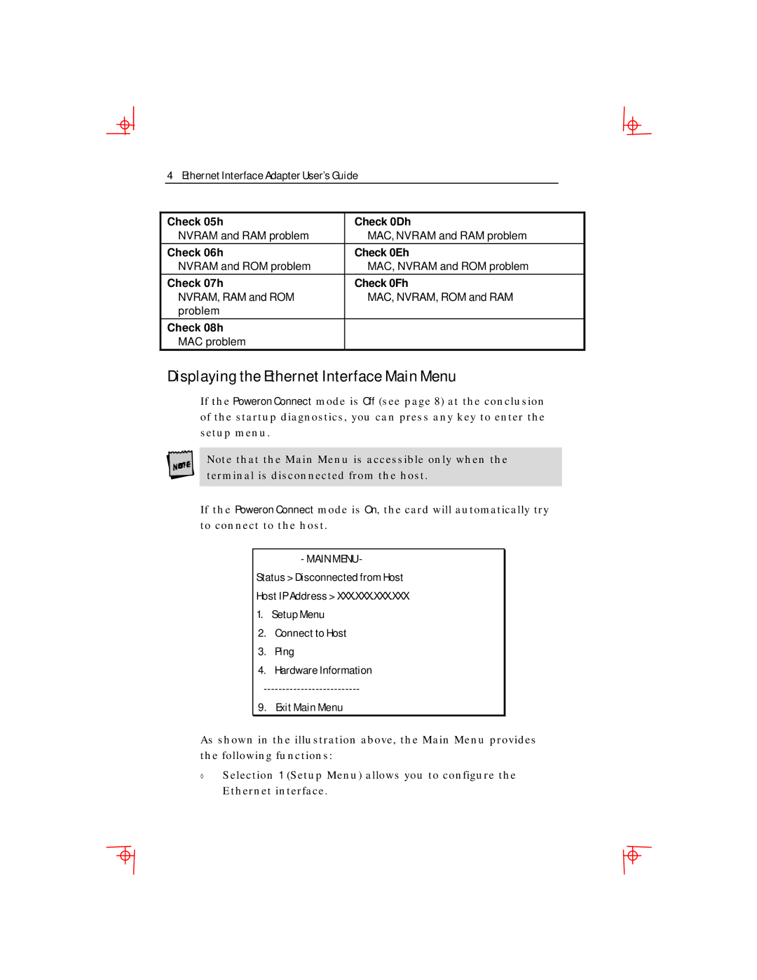 Boundless Technologies Ethernet Interface Adapter manual Displaying the Ethernet Interface Main Menu 