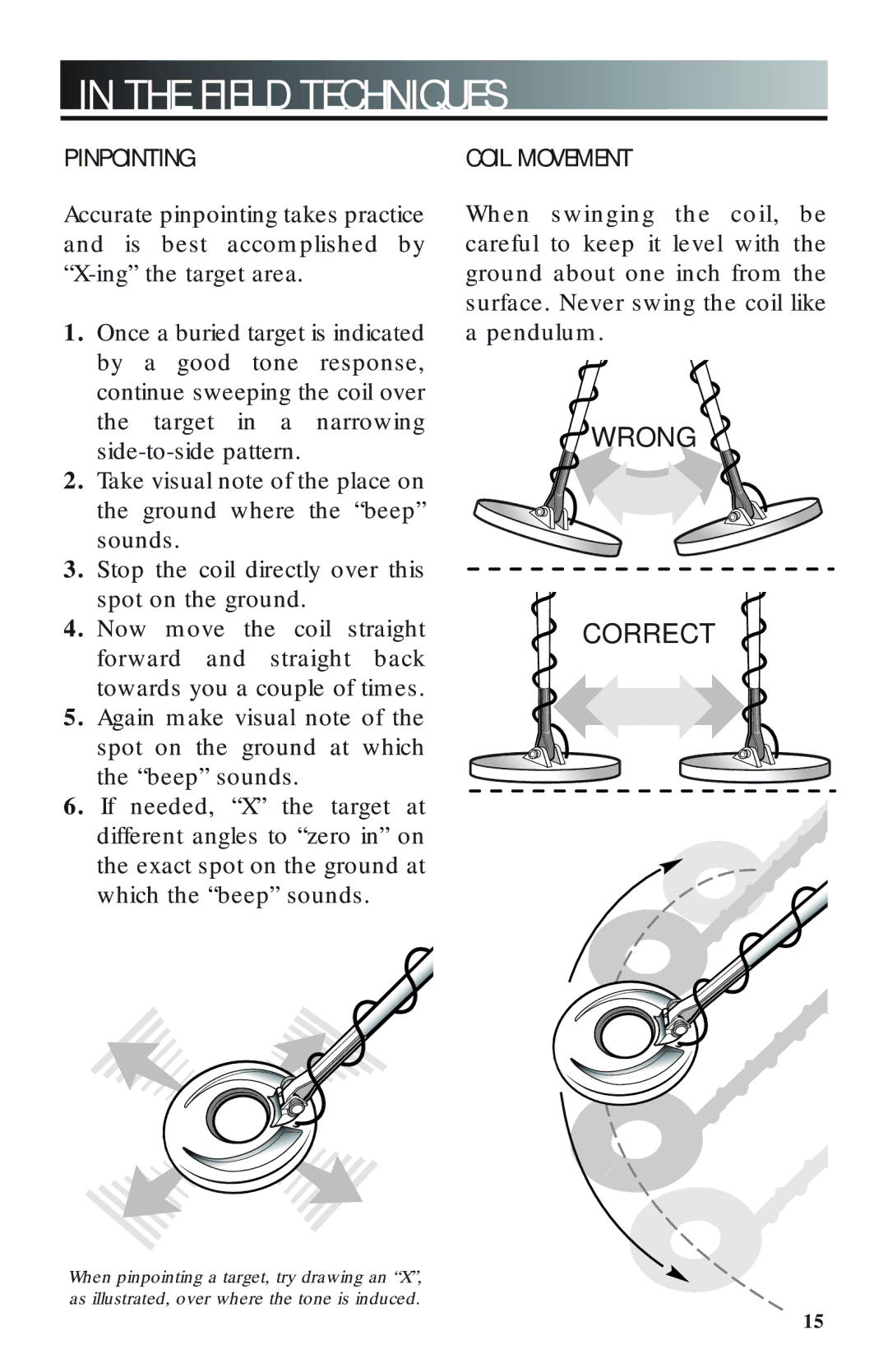 Bounty Hunter 1100 owner manual Field Techniques, Pinpointing 