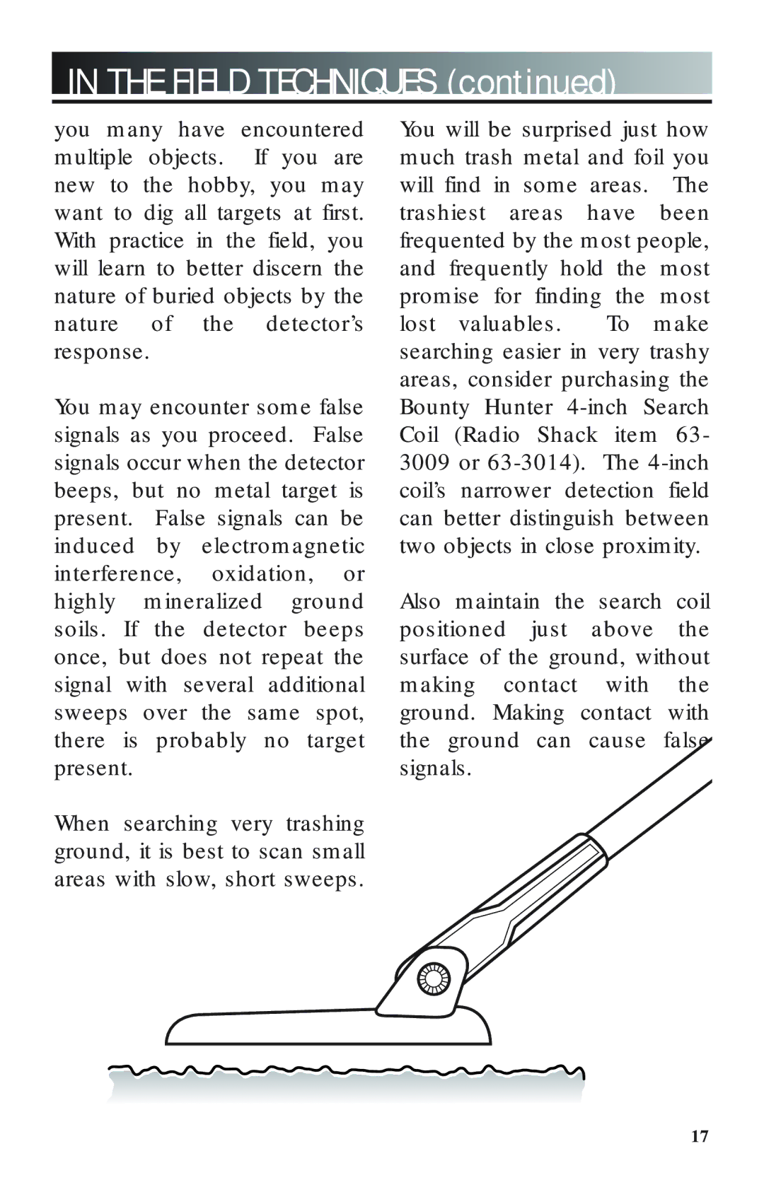 Bounty Hunter 1100 owner manual Field Techniques 