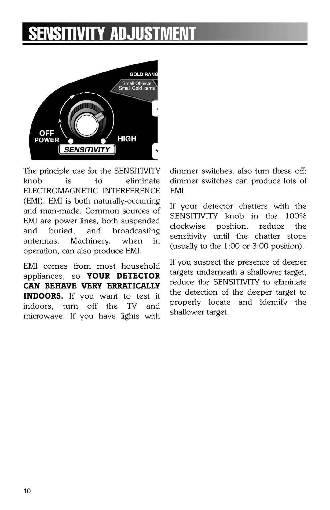 Bounty Hunter 202 owner manual Sensitivity Adjustment 