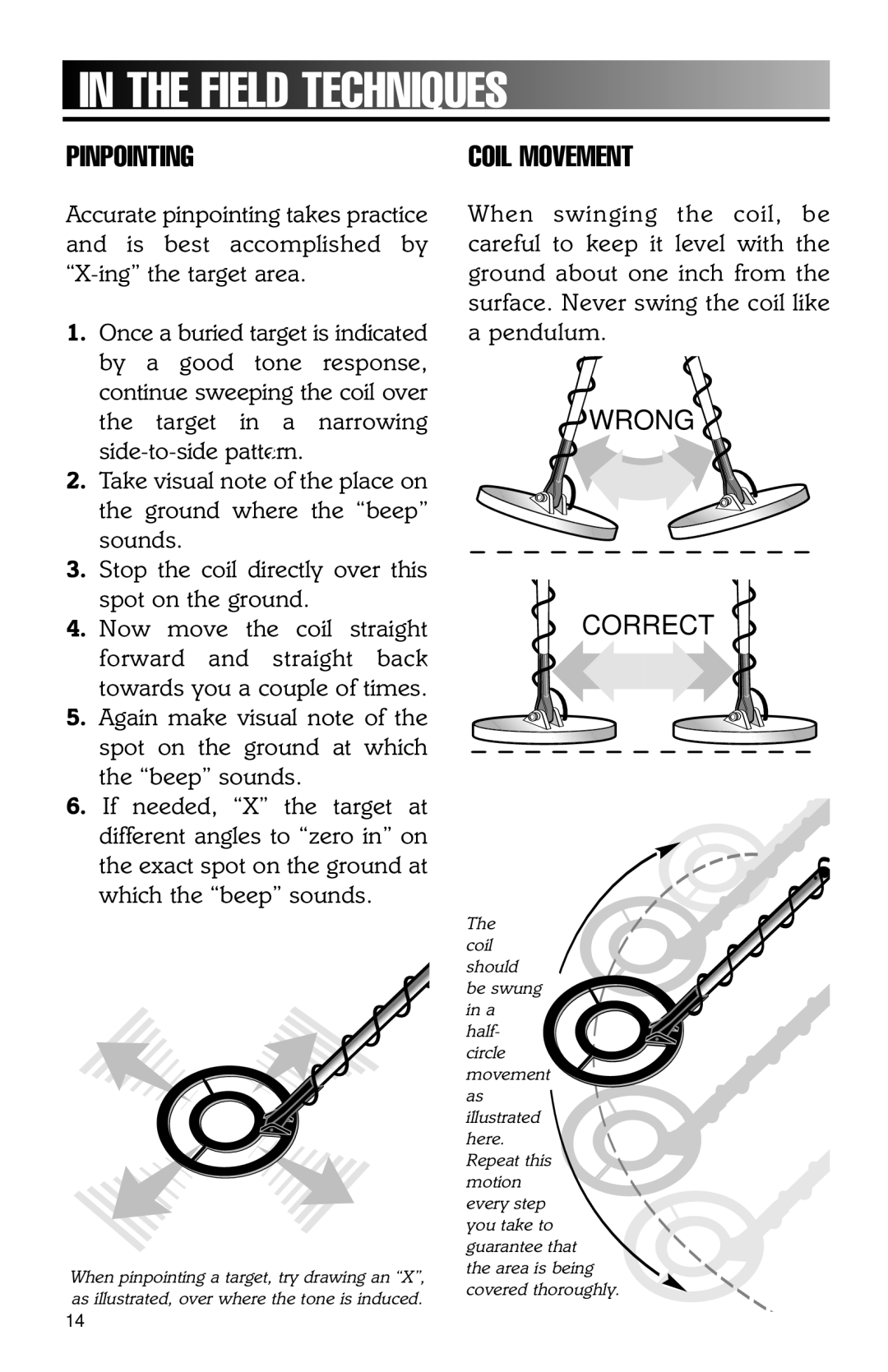 Bounty Hunter 202 owner manual Field Techniques, Pinpointing, Coil Movement 