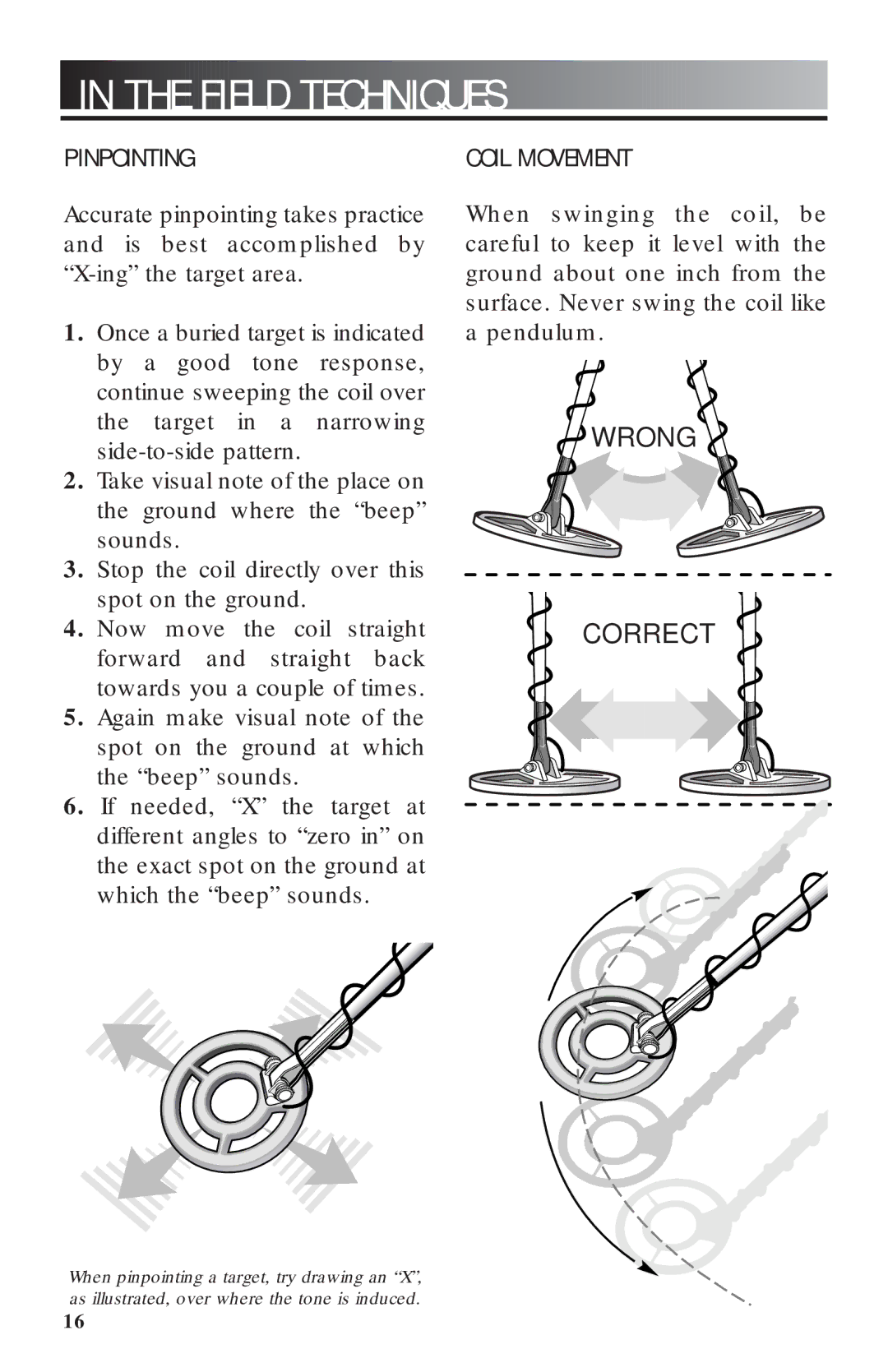 Bounty Hunter 2200 owner manual Field Techniques, Pinpointing, Coil Movement 