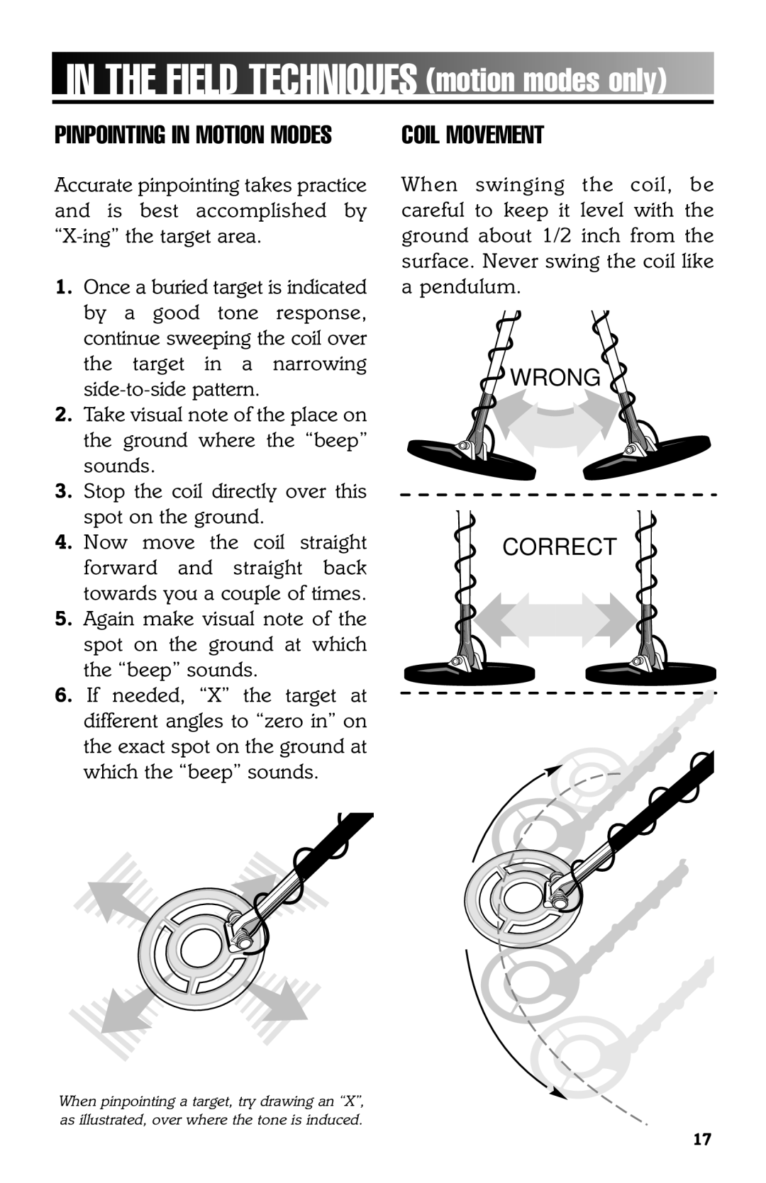 Bounty Hunter 3300 owner manual Field Techniques motion modes only, Coil Movement 