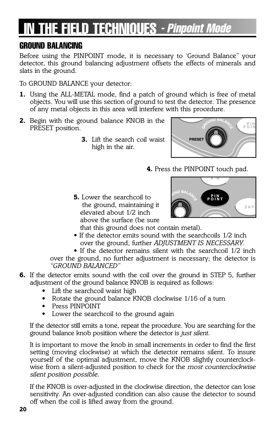 Bounty Hunter 3300 owner manual Field Techniques, Ground Balancing 