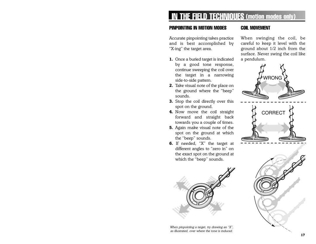 Bounty Hunter 3300 owner manual Field Techniques motion modes only, Coil Movement 