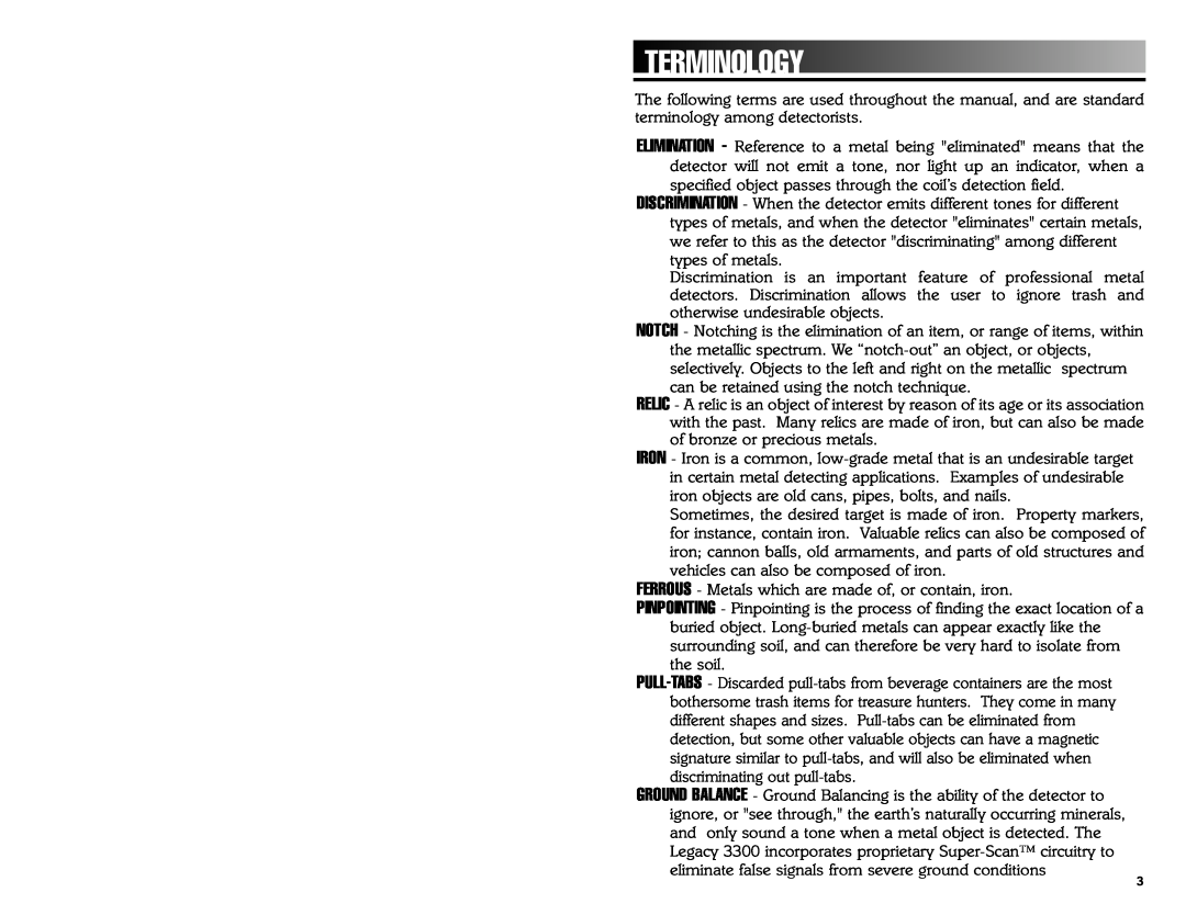 Bounty Hunter 3300 owner manual Terminology 