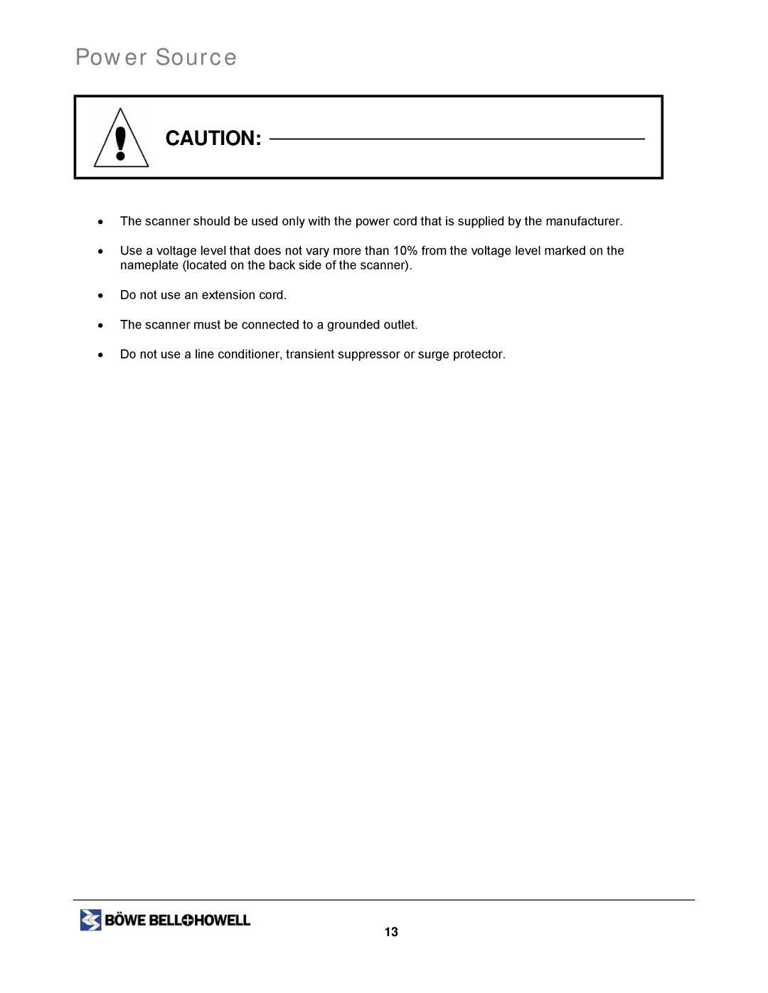 Bowe, Bell + Howell 1400U, 1200 manual Power Source 