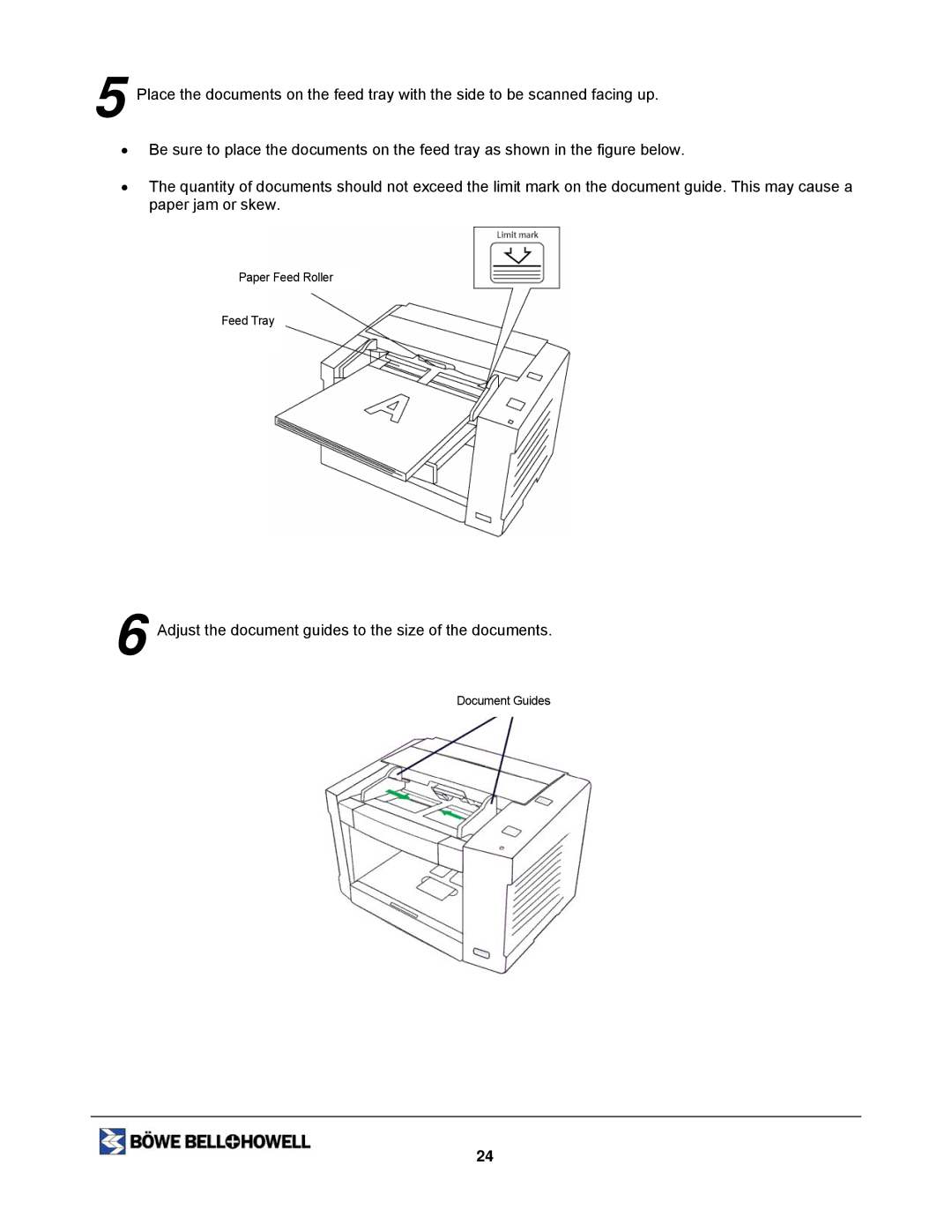 Bowe, Bell + Howell 1200, 1400U manual Adjust the document guides to the size of the documents 