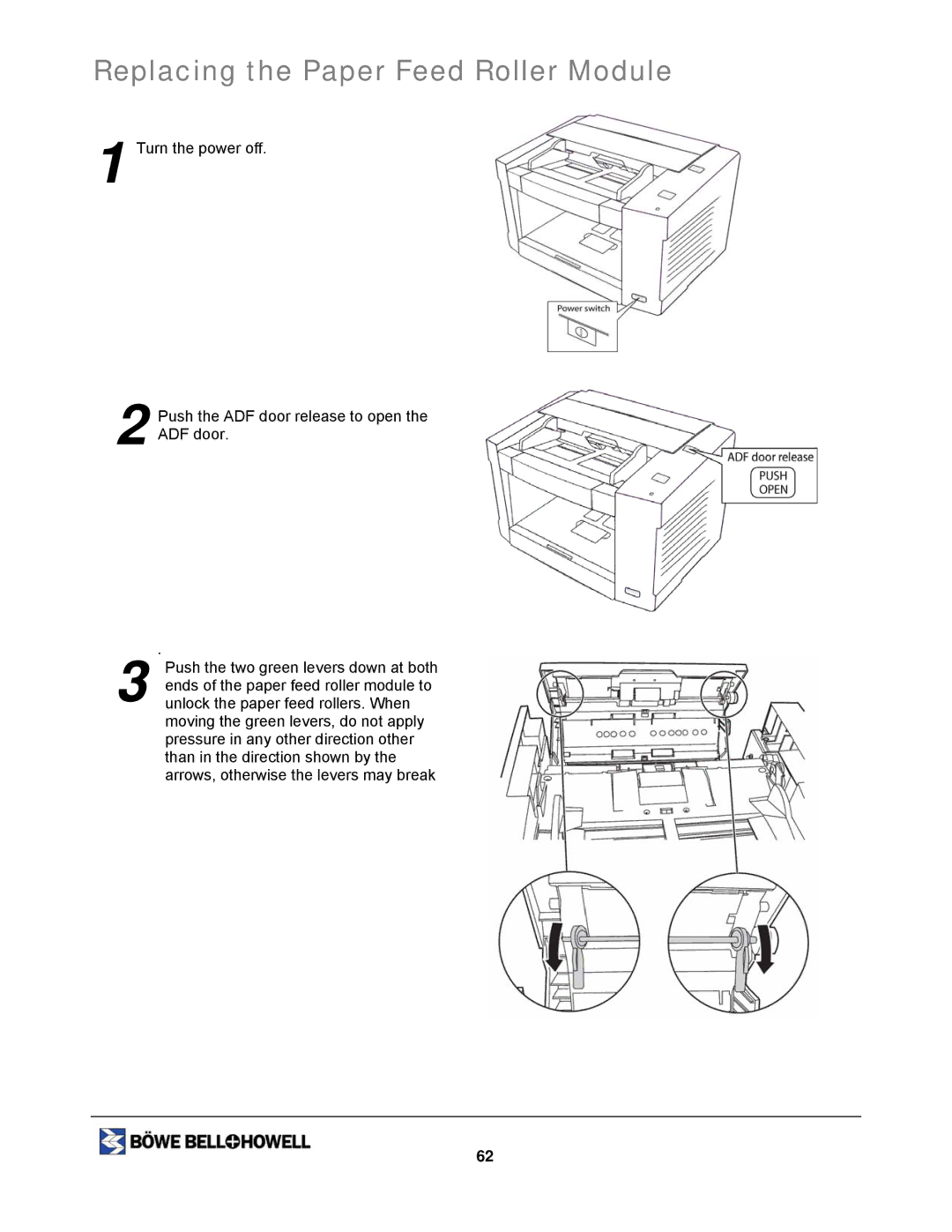 Bowe, Bell + Howell 1200, 1400U manual Replacing the Paper Feed Roller Module 