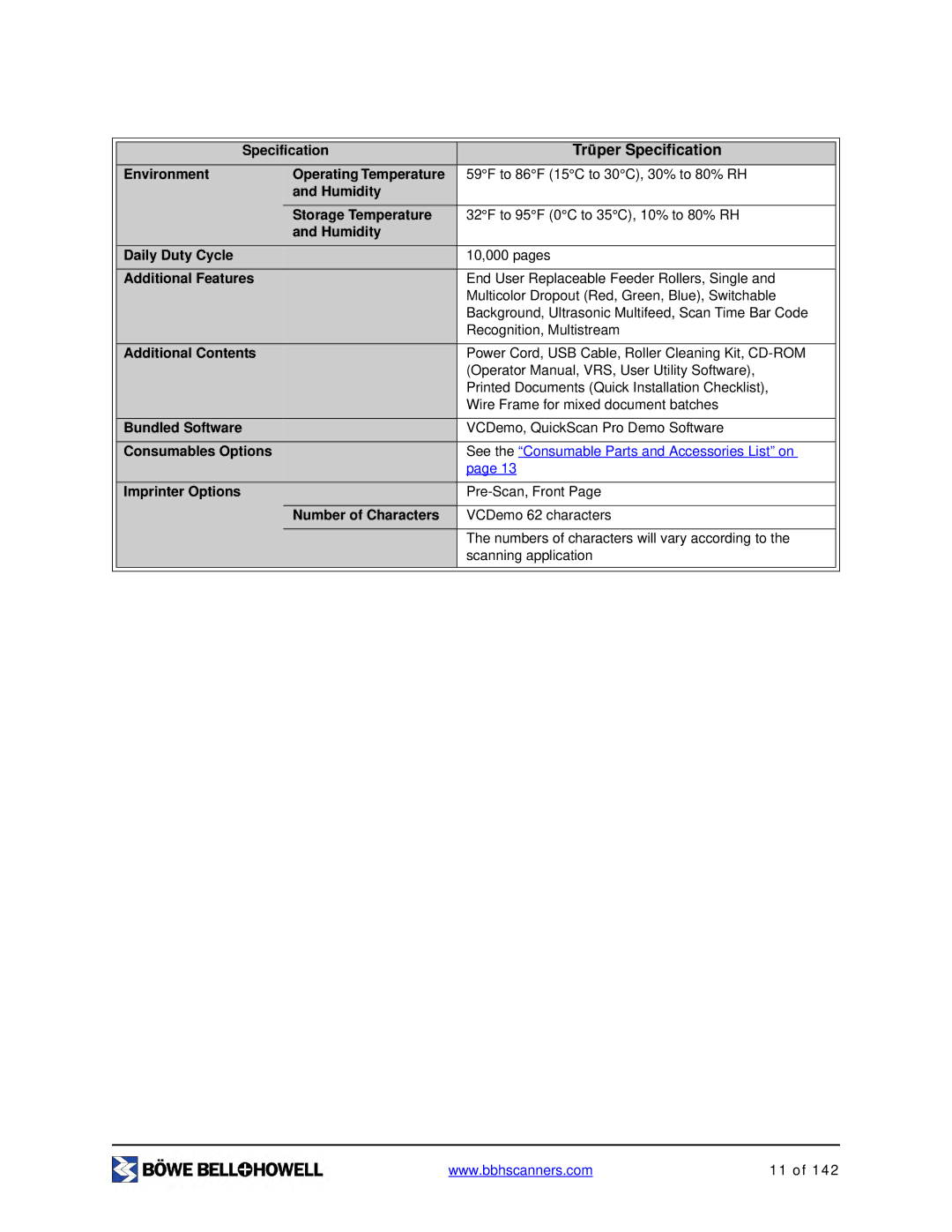 Bowe, Bell + Howell S006830 manual Specification 