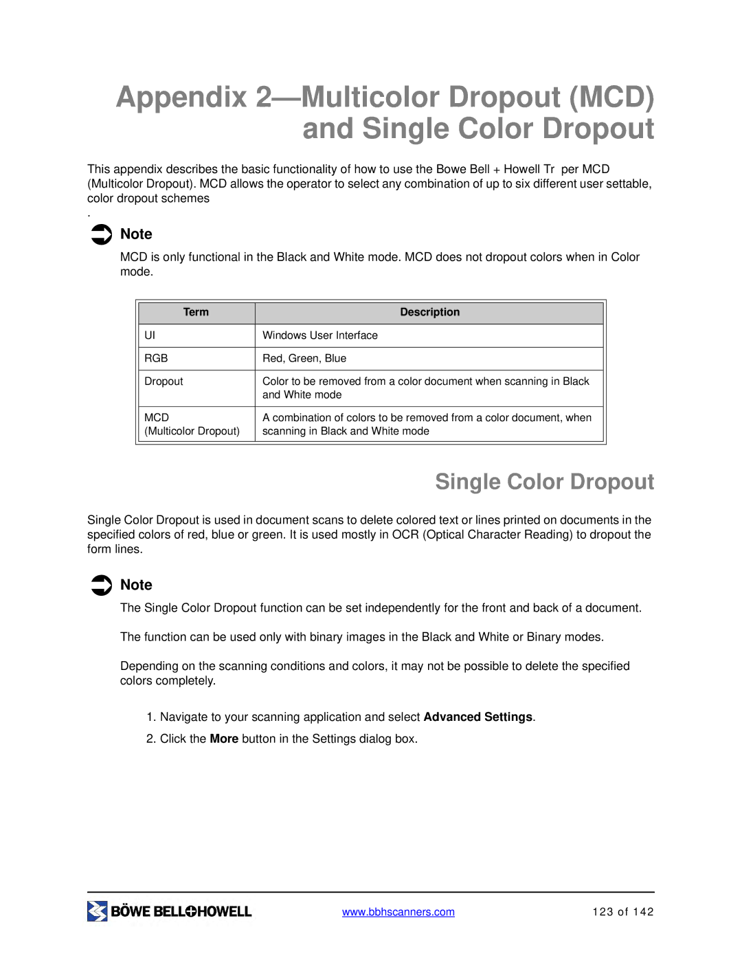 Bowe, Bell + Howell S006830 manual Appendix 2-Multicolor Dropout MCD and Single Color Dropout 