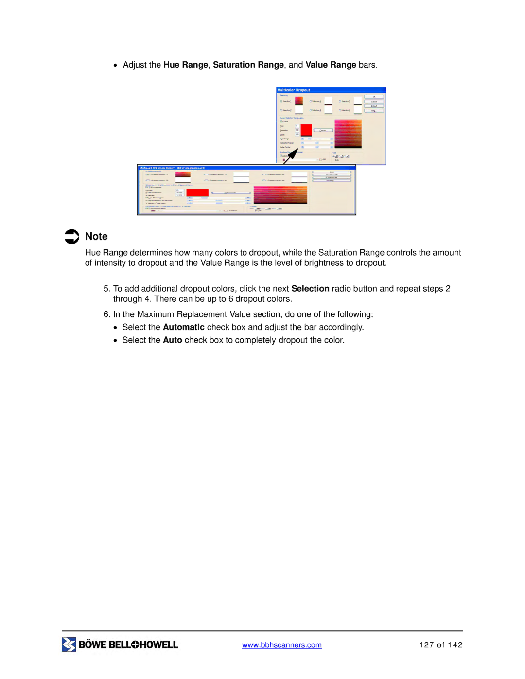 Bowe, Bell + Howell S006830 manual Adjust the Hue Range, Saturation Range, and Value Range bars 