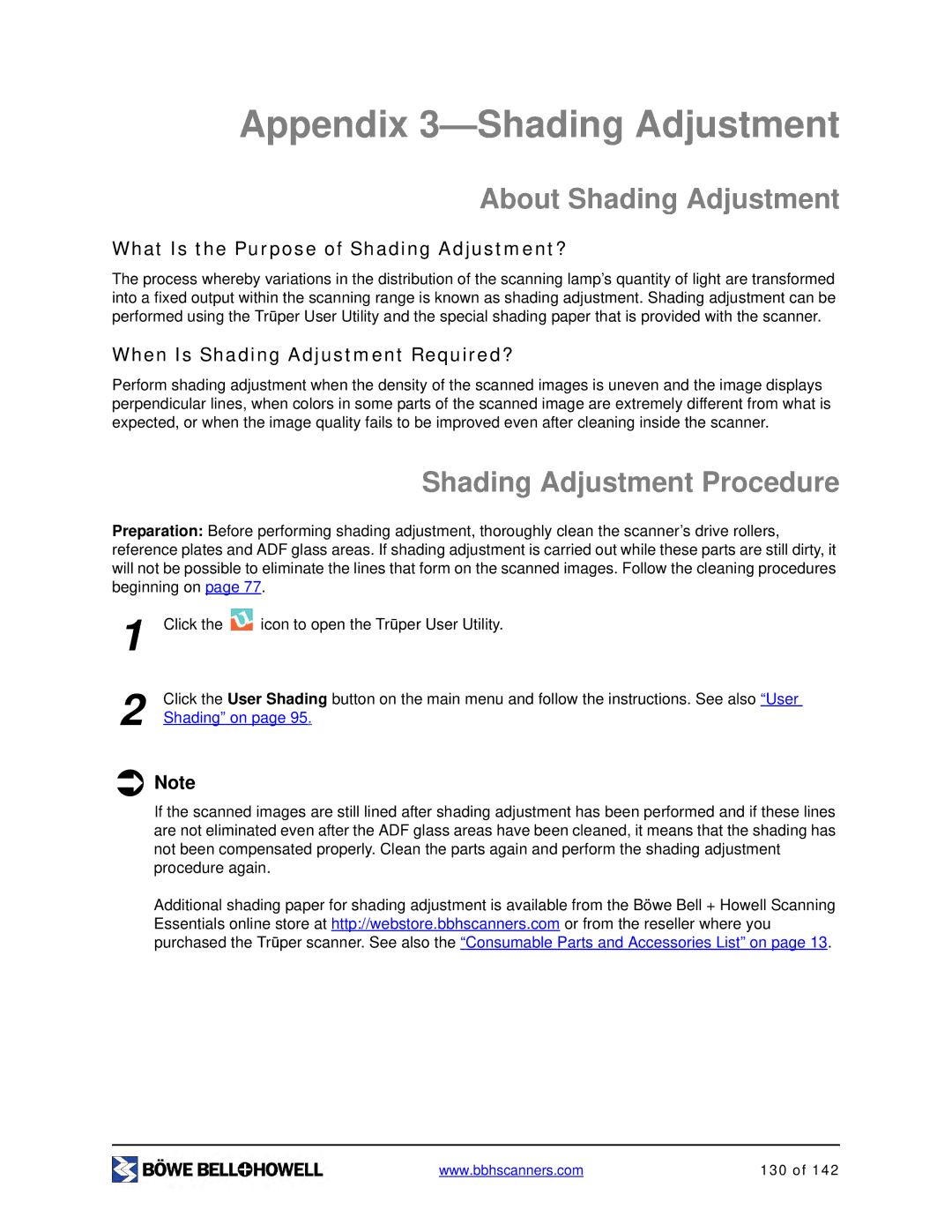 Bowe, Bell + Howell S006830 manual Appendix 3-Shading Adjustment, About Shading Adjustment, Shading Adjustment Procedure 