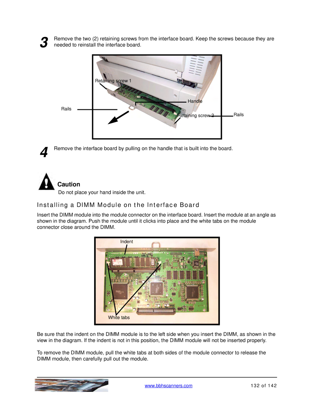 Bowe, Bell + Howell S006830 manual Installing a Dimm Module on the Interface Board 