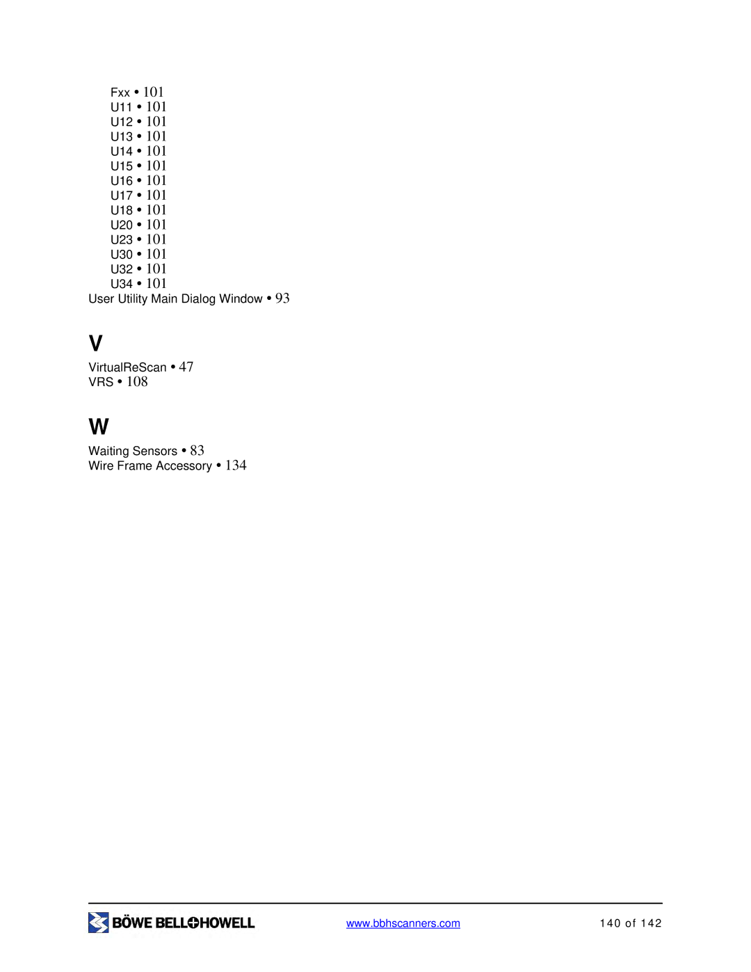 Bowe, Bell + Howell S006830 manual Fxx U11 U12 U13 U14 U15 U16 U17 U18 U20 U23 U30 U32 U34 