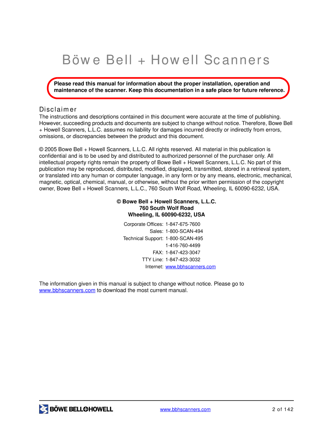 Bowe, Bell + Howell S006830 manual Böwe Bell + Howell Scanners, Disclaimer 