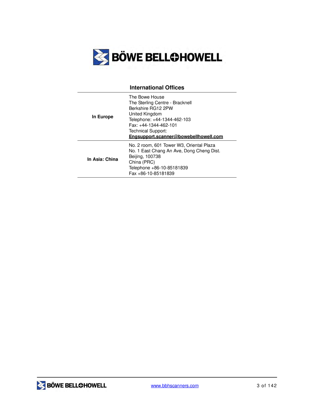 Bowe, Bell + Howell S006830 manual International Offices 