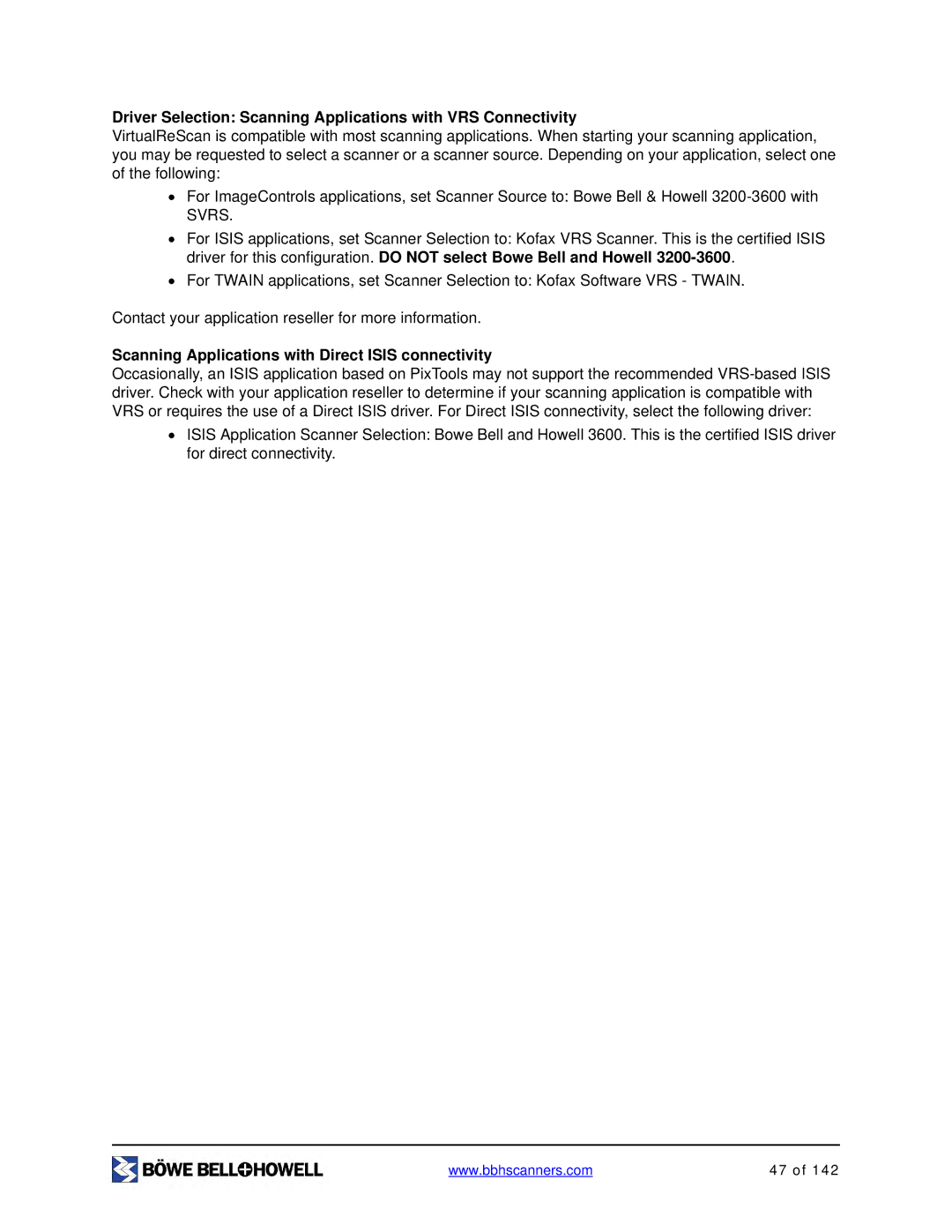 Bowe, Bell + Howell S006830 manual Driver Selection Scanning Applications with VRS Connectivity 