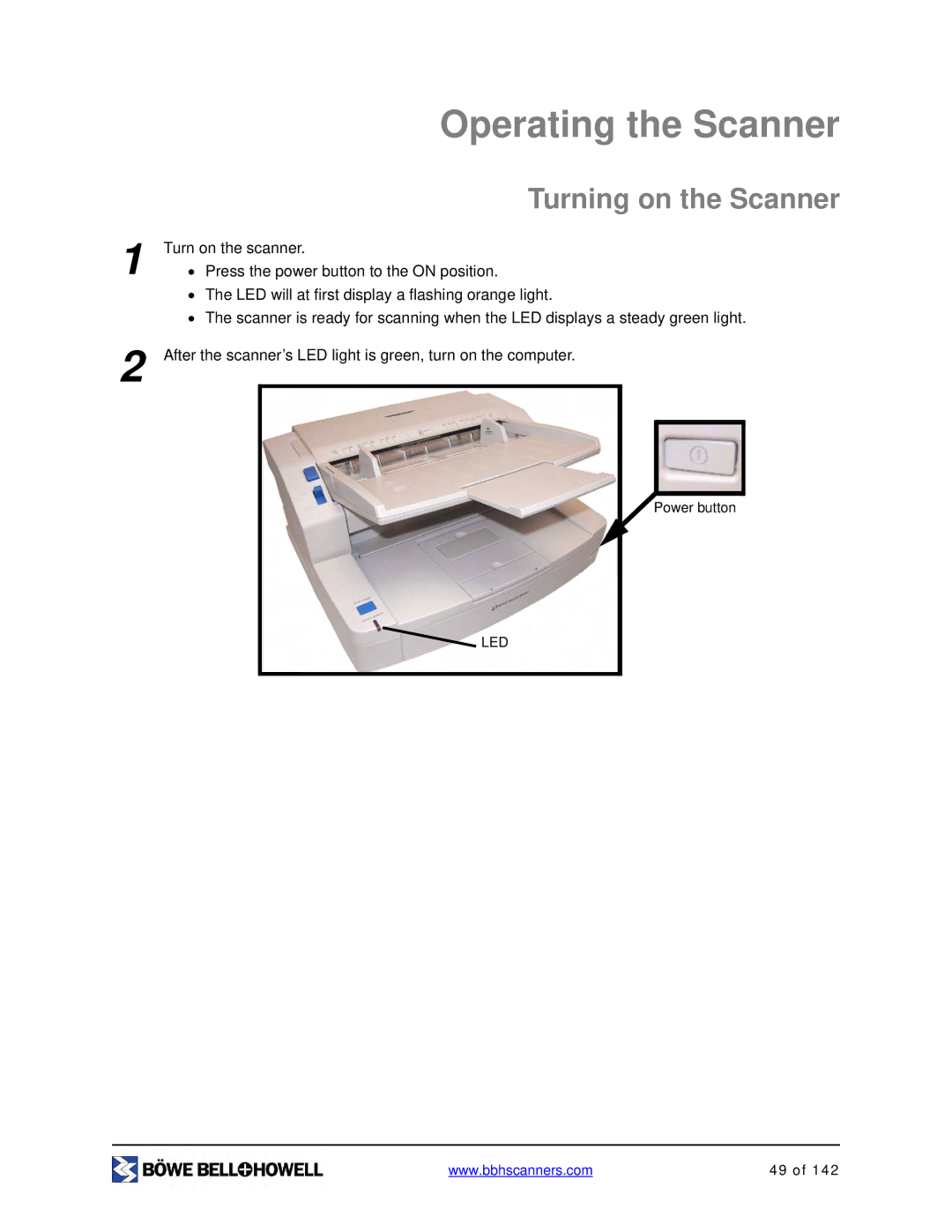 Bowe, Bell + Howell S006830 manual Operating the Scanner, Turning on the Scanner 