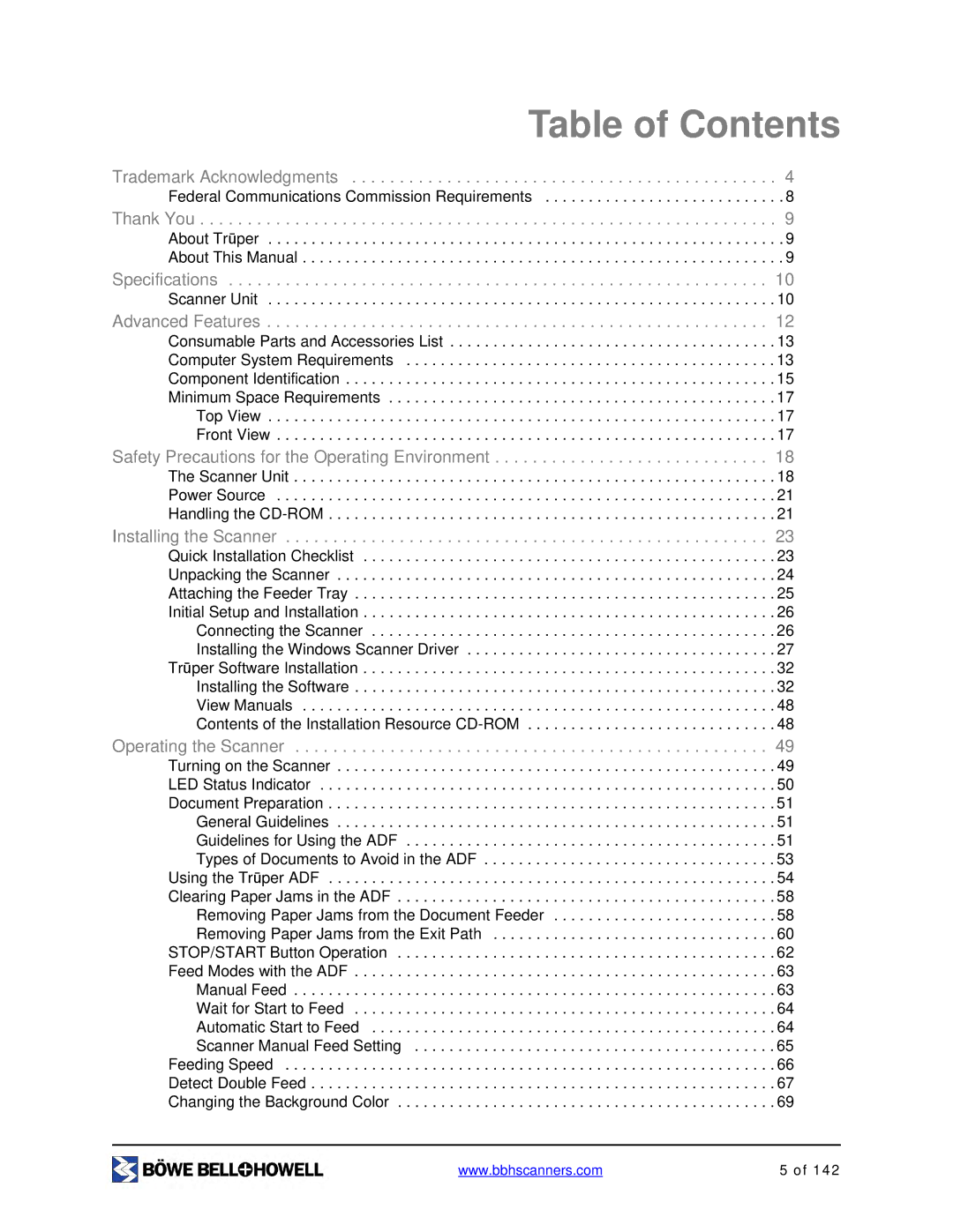 Bowe, Bell + Howell S006830 manual Table of Contents 