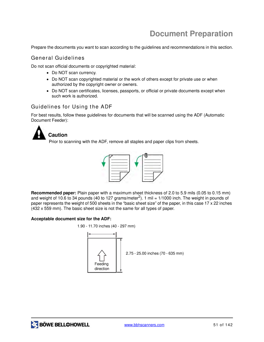 Bowe, Bell + Howell S006830 manual Document Preparation, General Guidelines, Guidelines for Using the ADF 