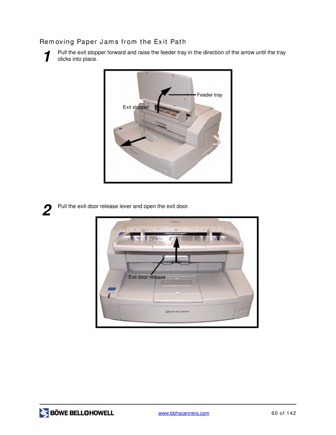 Bowe, Bell + Howell S006830 manual Removing Paper Jams from the Exit Path 