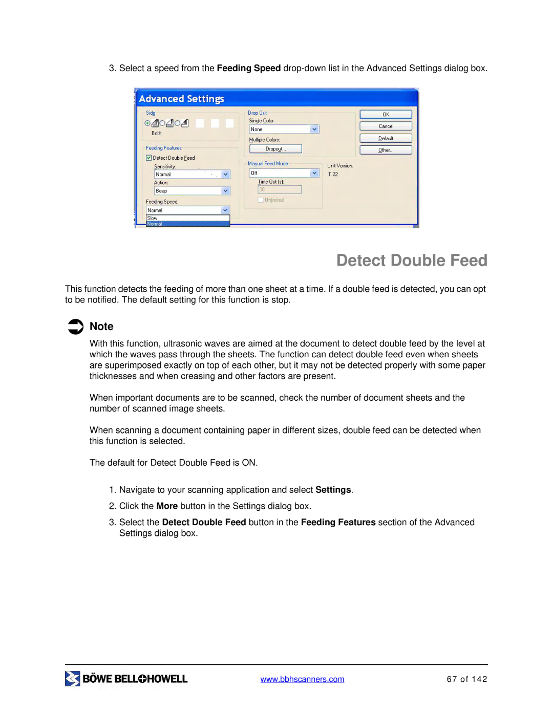 Bowe, Bell + Howell S006830 manual Detect Double Feed 