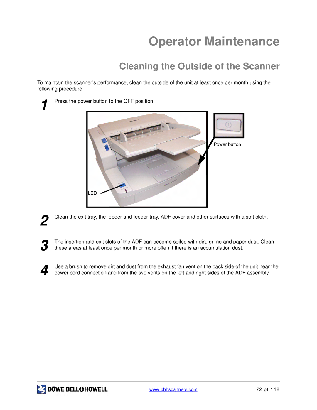 Bowe, Bell + Howell S006830 manual Operator Maintenance, Cleaning the Outside of the Scanner 