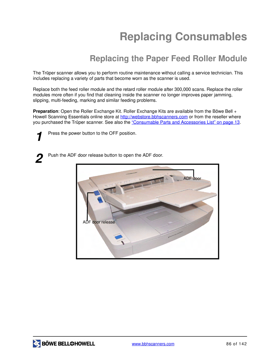 Bowe, Bell + Howell S006830 manual Replacing Consumables, Replacing the Paper Feed Roller Module 