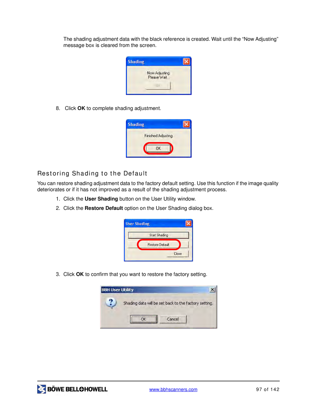 Bowe, Bell + Howell S006830 manual Restoring Shading to the Default 