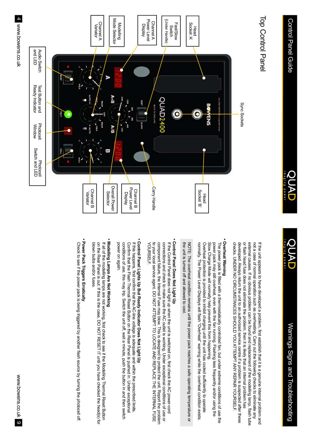 Bowens BW-7620 manual Top Control Panel, Control Panel Guide 