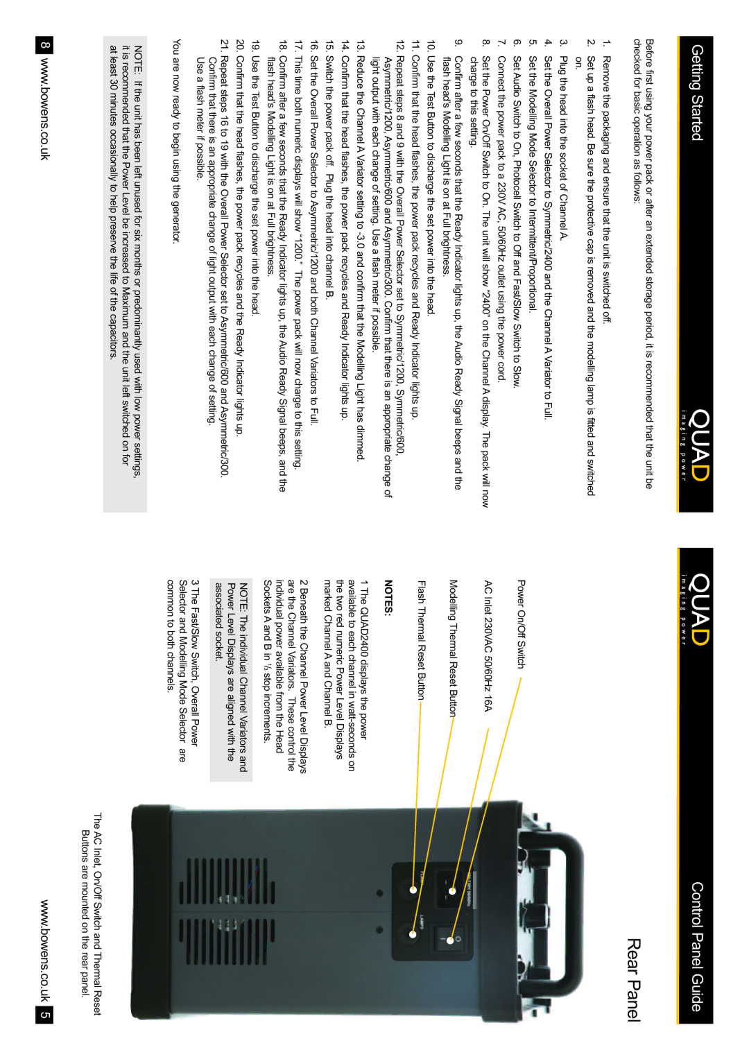 Bowens BW-7620 manual Rear Panel, Getting Started 