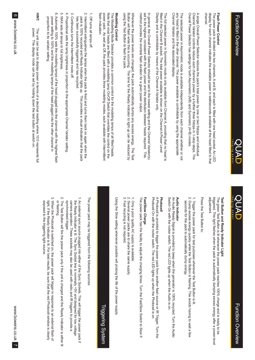 Bowens BW-7620 manual Function Overview, Triggering System 