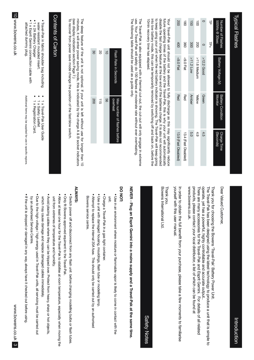 Bowens BW7630, BW7631 operating instructions Typical Flashes, Contents of Carton, Introduction, Safety Notes 