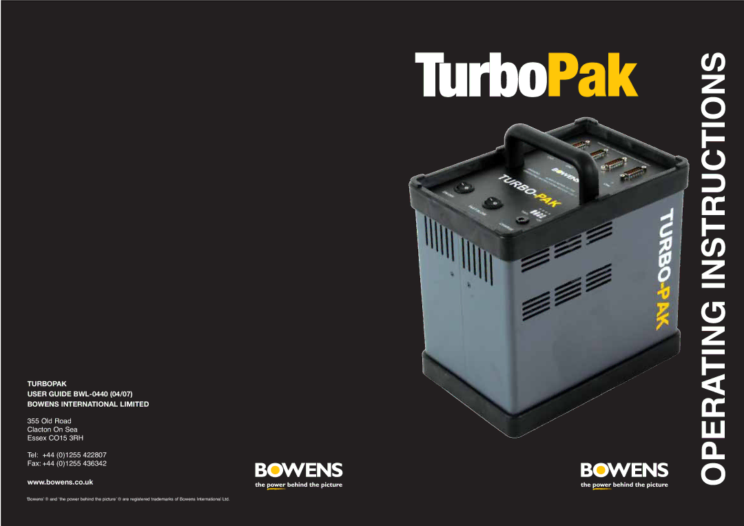 Bowens BWL-0440 operating instructions Turbopak 