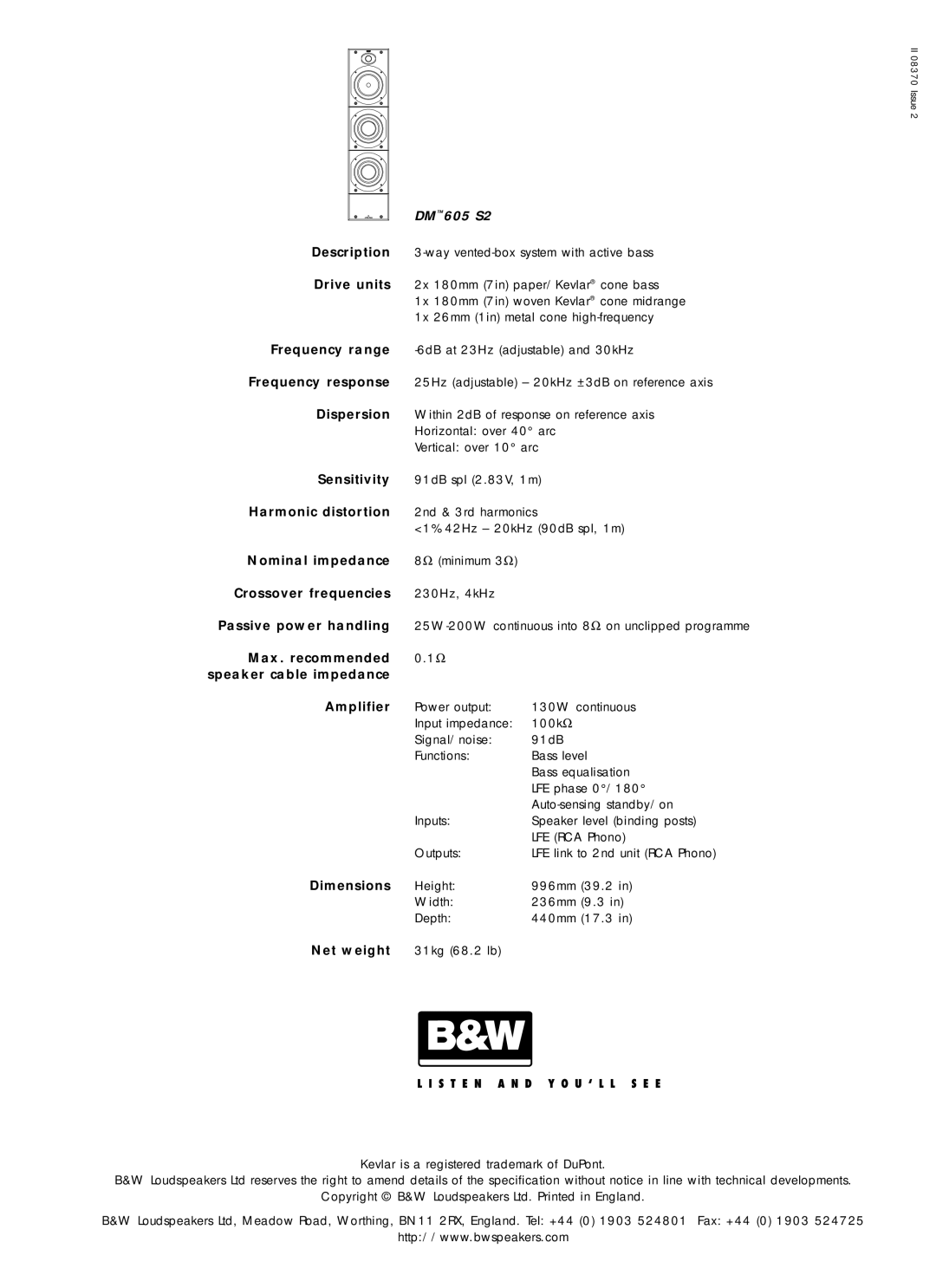 Bowers & Wilkins 600 Series2 owner manual Description 