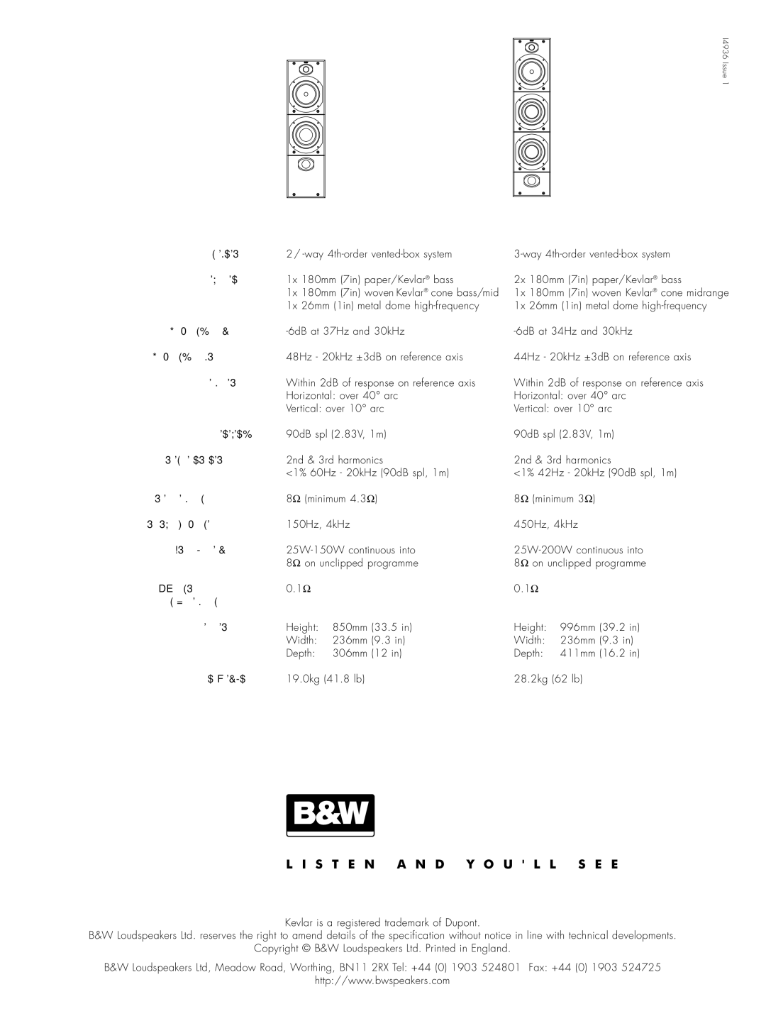 Bowers & Wilkins 604 S2, 603 S2 owner manual Description 