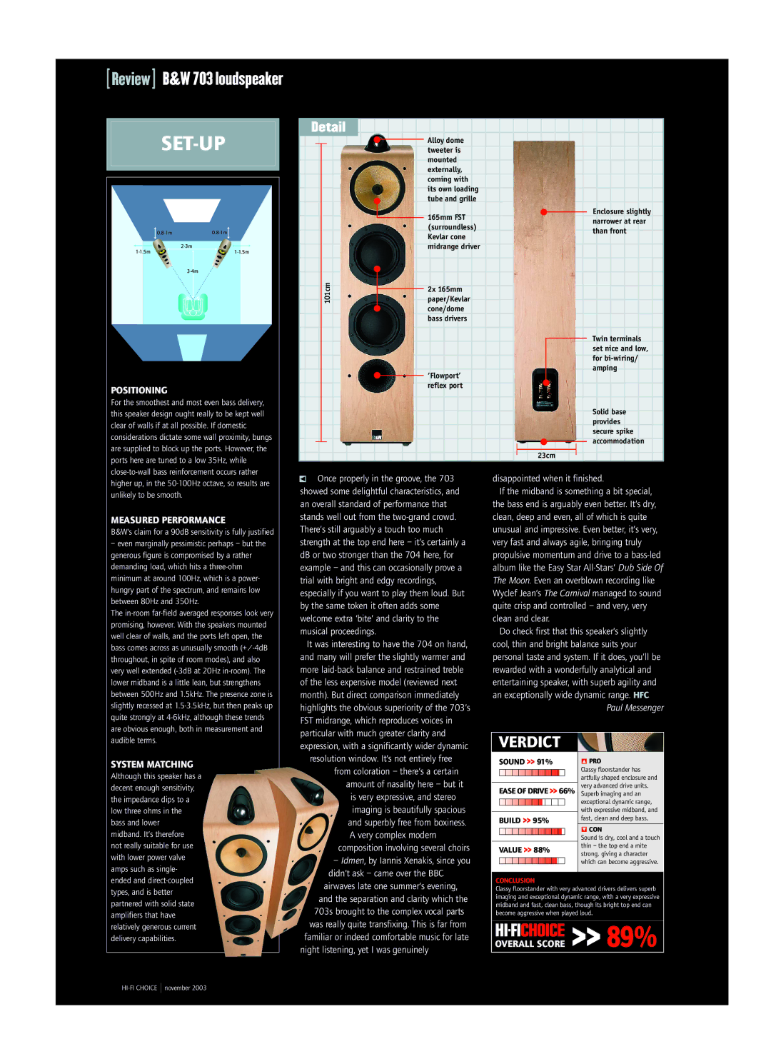 Bowers & Wilkins 700 manual Positioning, Measured Performance, System Matching, Overall Score 89% 