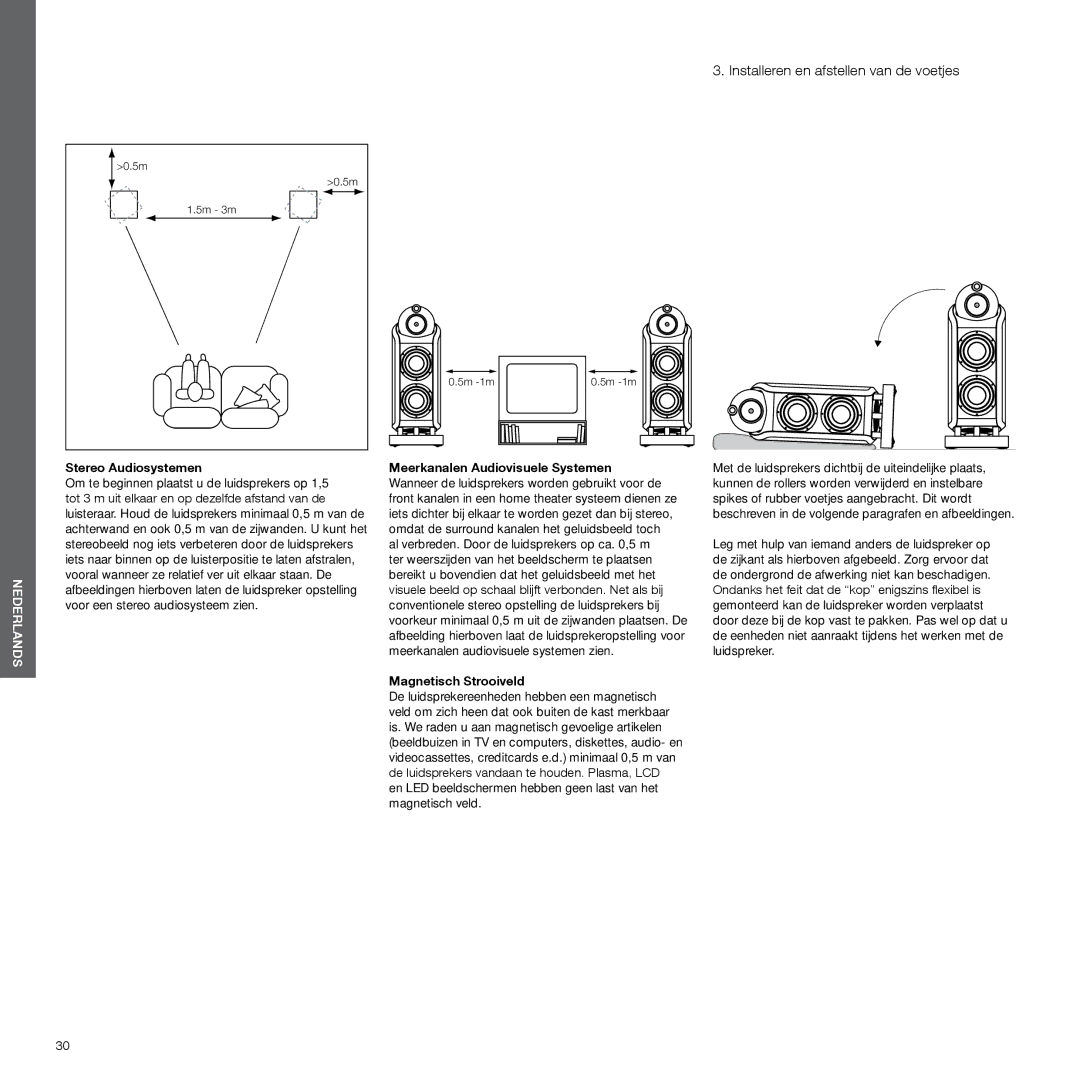 Bowers & Wilkins 802, 800 manual Installeren en afstellen van de voetjes, Stereo Audiosystemen, Magnetisch Strooiveld 