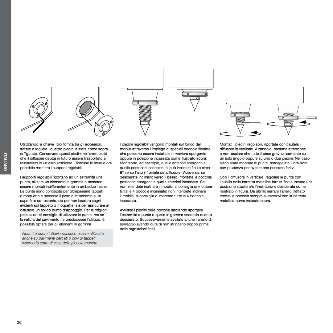 Bowers & Wilkins 802, 800 manual Italiano, il mobile, si consiglia di montare tutte le 4 boccole incassate 