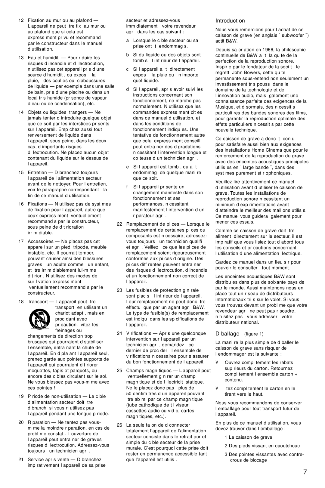 Bowers & Wilkins AS2 owner manual Introduction, Déballage figure 