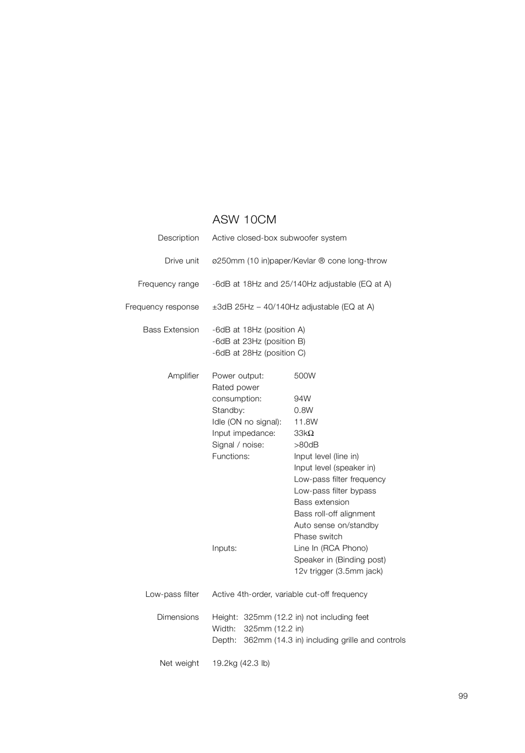 Bowers & Wilkins ASW 10CM, ASW 12CM owner manual 