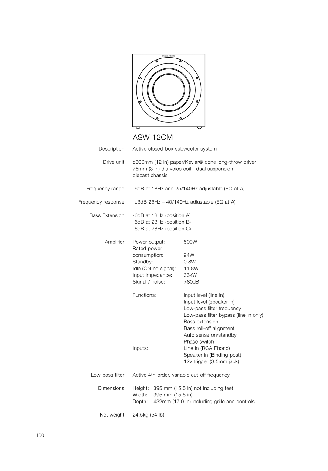 Bowers & Wilkins ASW 12CM, ASW 10CM owner manual 