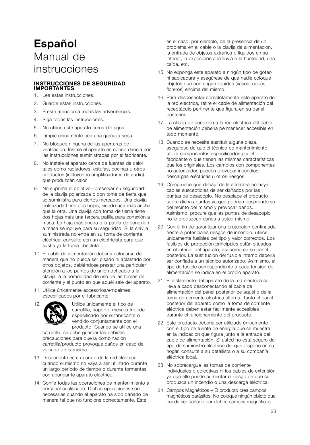 Bowers & Wilkins ASW 10CM, ASW 12CM owner manual Español Manual de instrucciones, Instrucciones De Seguridad Importantes 