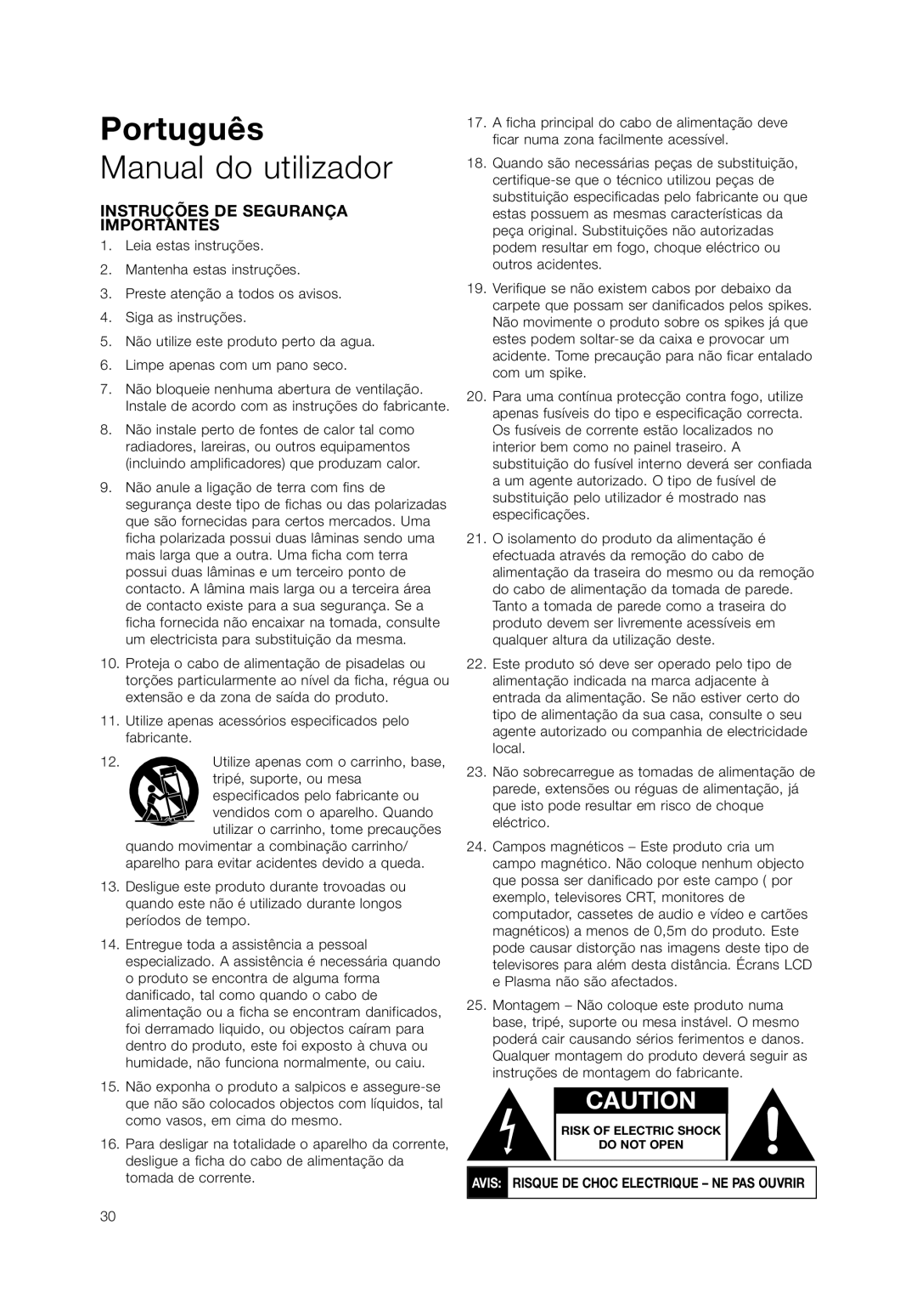 Bowers & Wilkins ASW 12CM, ASW 10CM owner manual Português, Manual do utilizador, Instruções De Segurança Importantes 