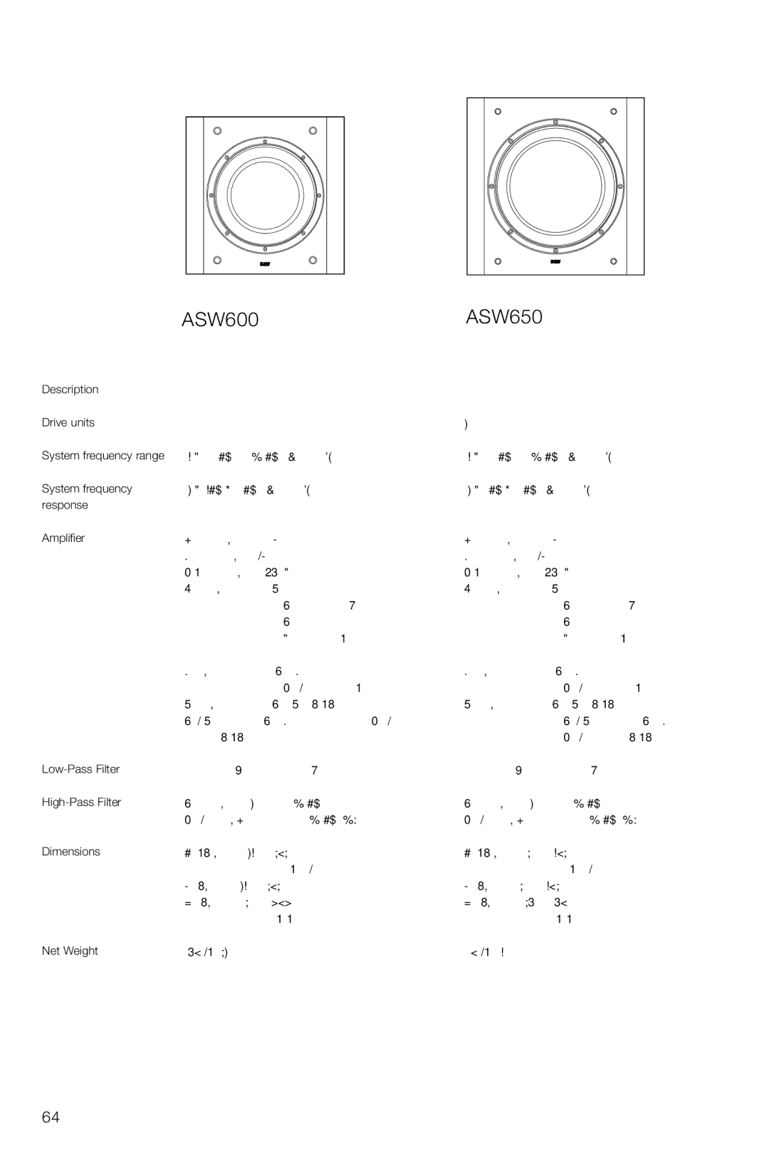 Bowers & Wilkins owner manual ASW600 ASW650 