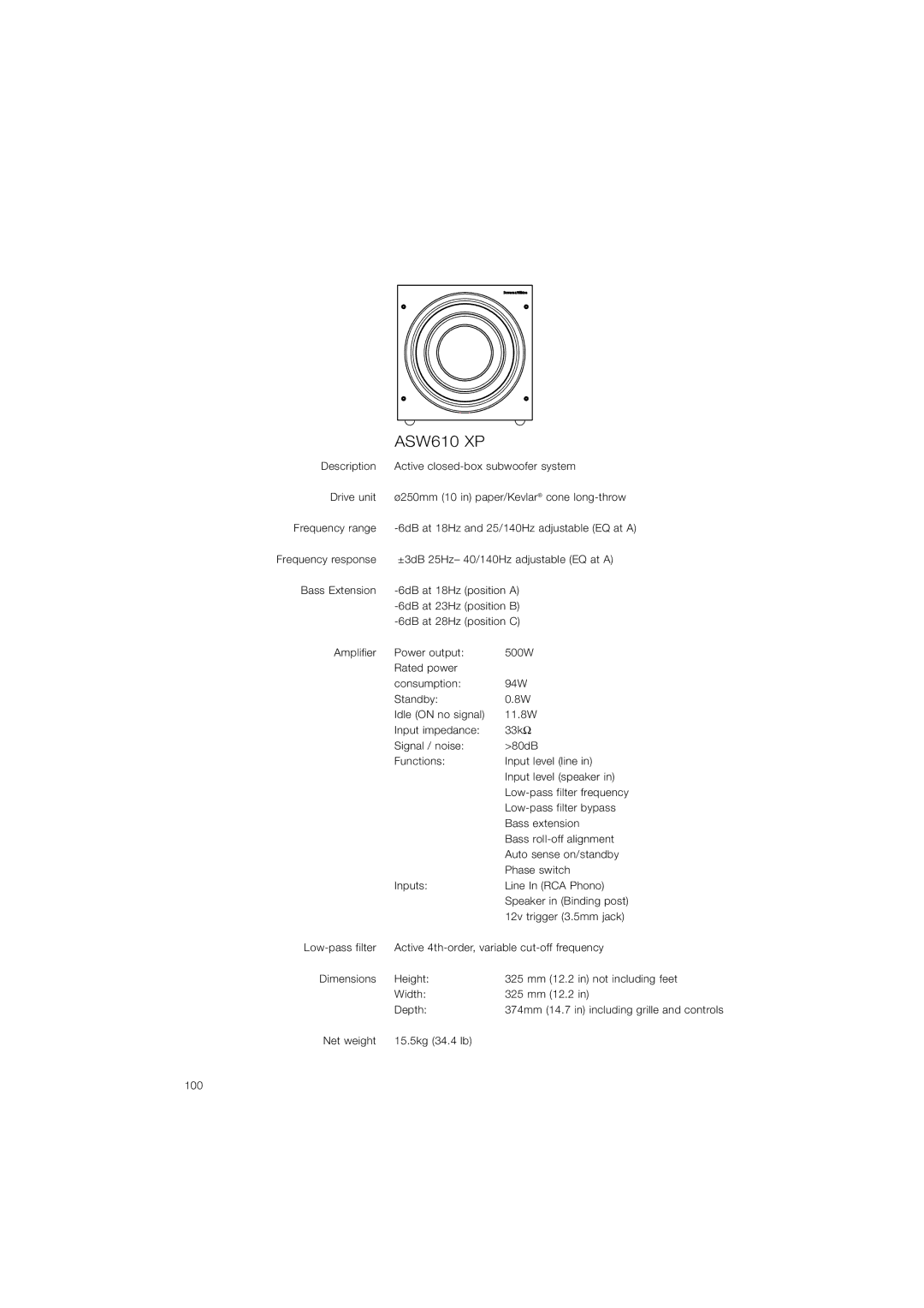 Bowers & Wilkins ASW608, ASW610XP owner manual ASW610 XP 