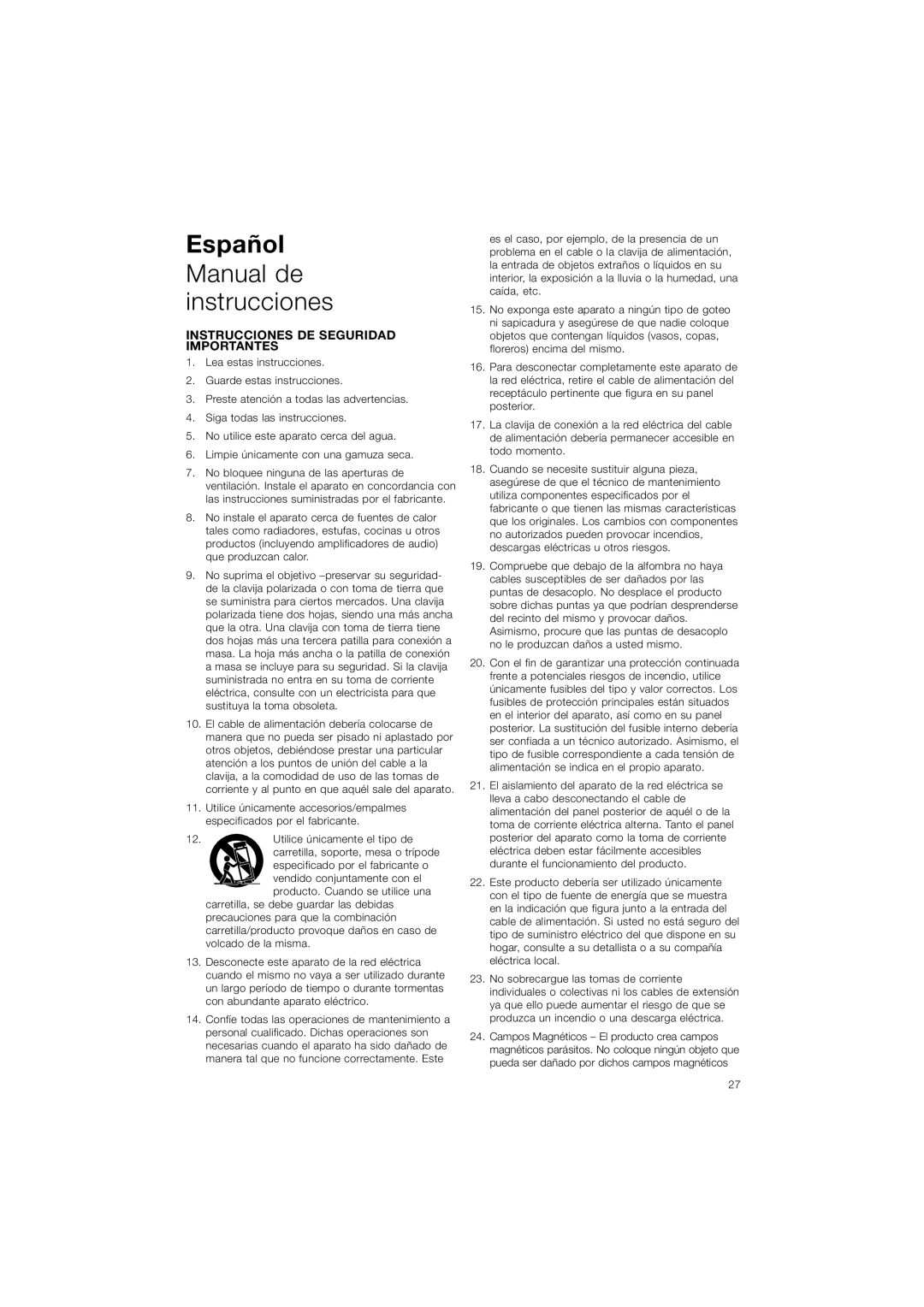 Bowers & Wilkins ASW608, ASW610XP owner manual Español Manual de instrucciones, Instrucciones De Seguridad Importantes 