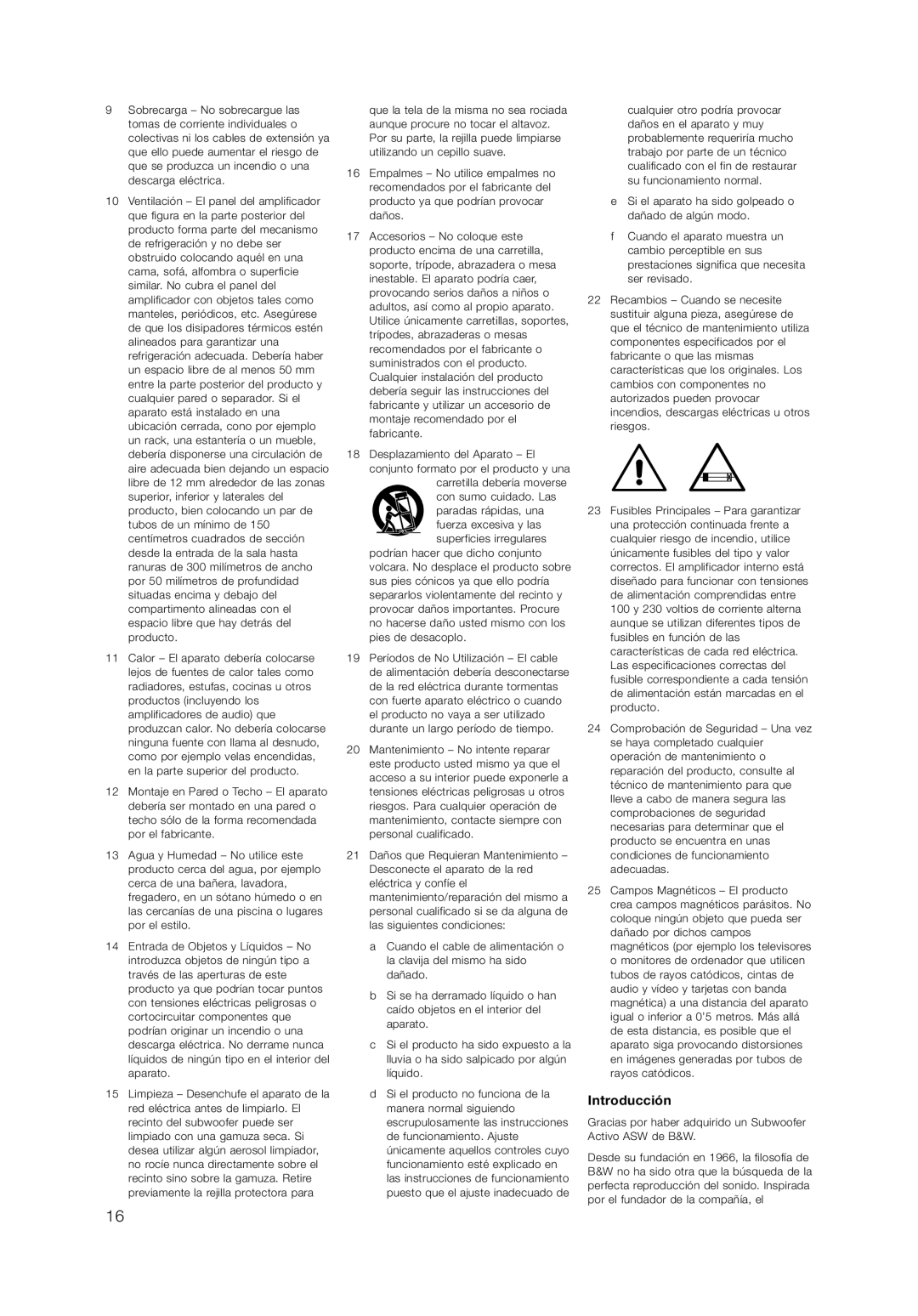 Bowers & Wilkins ASW855, ASW825 owner manual Introducción 